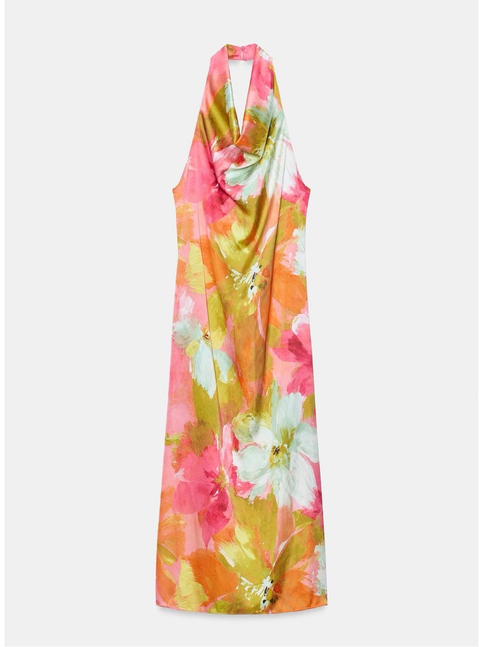 Zara Multicolor Floral Halter Midi Dress in Pink, Yellow, Aqua. POP - Picture 4 of 9
